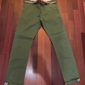 NWTs Zara Man Green Belted Cuffed Slim Fit Trousers - US Size 34
